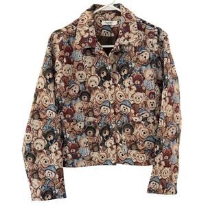 Daphnea Paris Teddy Bear Tapestry Cropped Jacket Blazer Novelty S